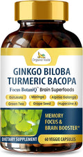 Organic Veda Ginkgo Biloba Turmeric Bacopa Capsules - FocusBotaniQ Memory &amp Brain Supplement - 10 in 1 Cognitive Superfoods Brain Booster Concentration Energy &amp Focus Support - 60 Vegan Cap