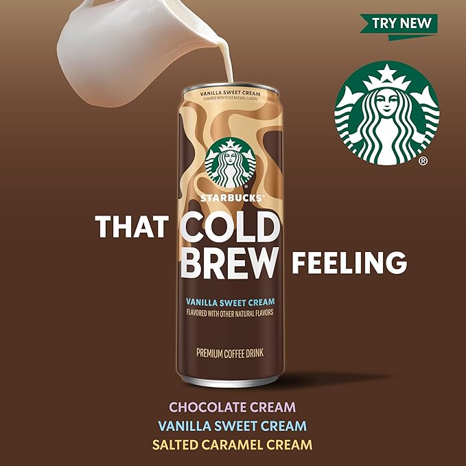 Starbucks Cold Brew Coffee Vanilla Sweet Cream 11 fl oz Cans (12 Pack) Premium Coffee Drink Iced Coffee
