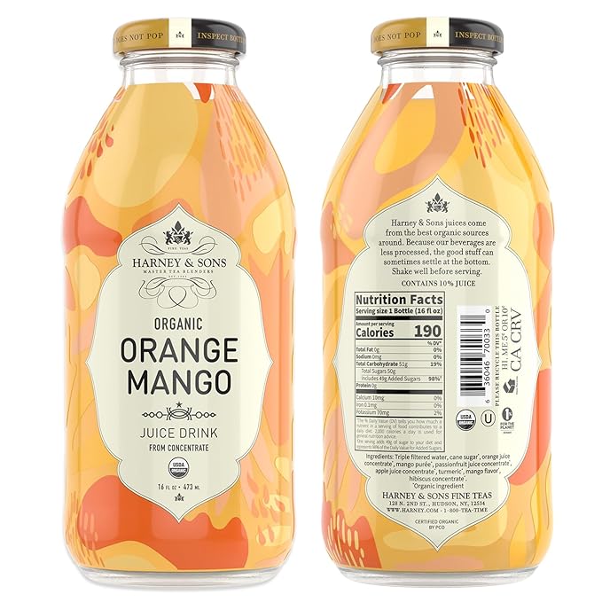 Harney &amp Sons Organic Orange Mango Juice Drink Glass Bottles 16 Fl Oz (Pack of 12)