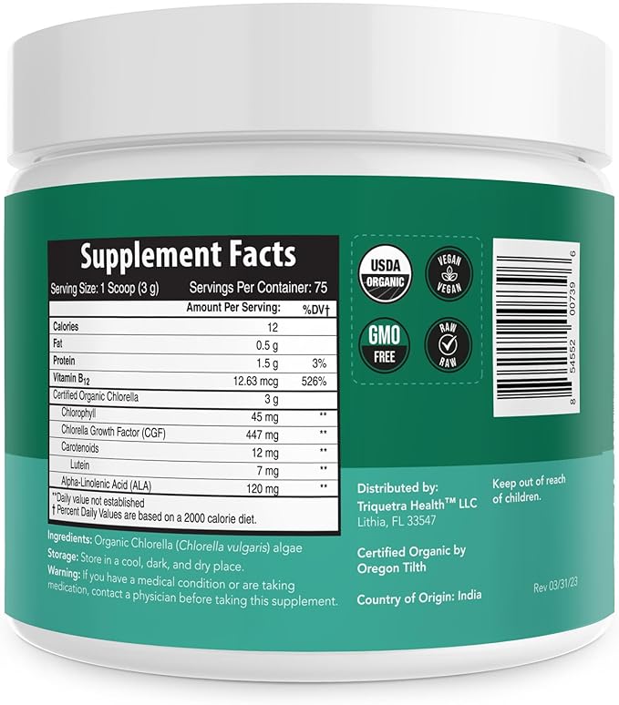 Organic Chlorella Powder – Raw &amp Sun-Grown – Nutrient-Dense Green Algae with CGF (Chlorella Growth Factor) Supports Overall Well-Being and Vitality – Vegan-Friendly – 75 Servings (225g)
