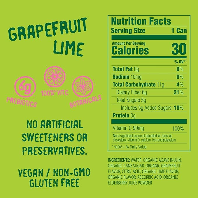 Daytrip Organic Sparkling Prebiotic Soda Low Sugar Soda and Low Calorie Healthy Soda Alternative Prebiotic Drink for Gut Health Drink and Digestion Refreshing Functional Beverage with Plant-Based F