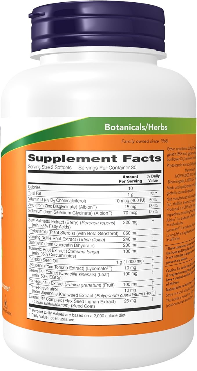 NOW Supplements Prostate Health Clinical Strength Saw Palmetto Beta-Sitosterol &amp Lycopene 90 Softgels