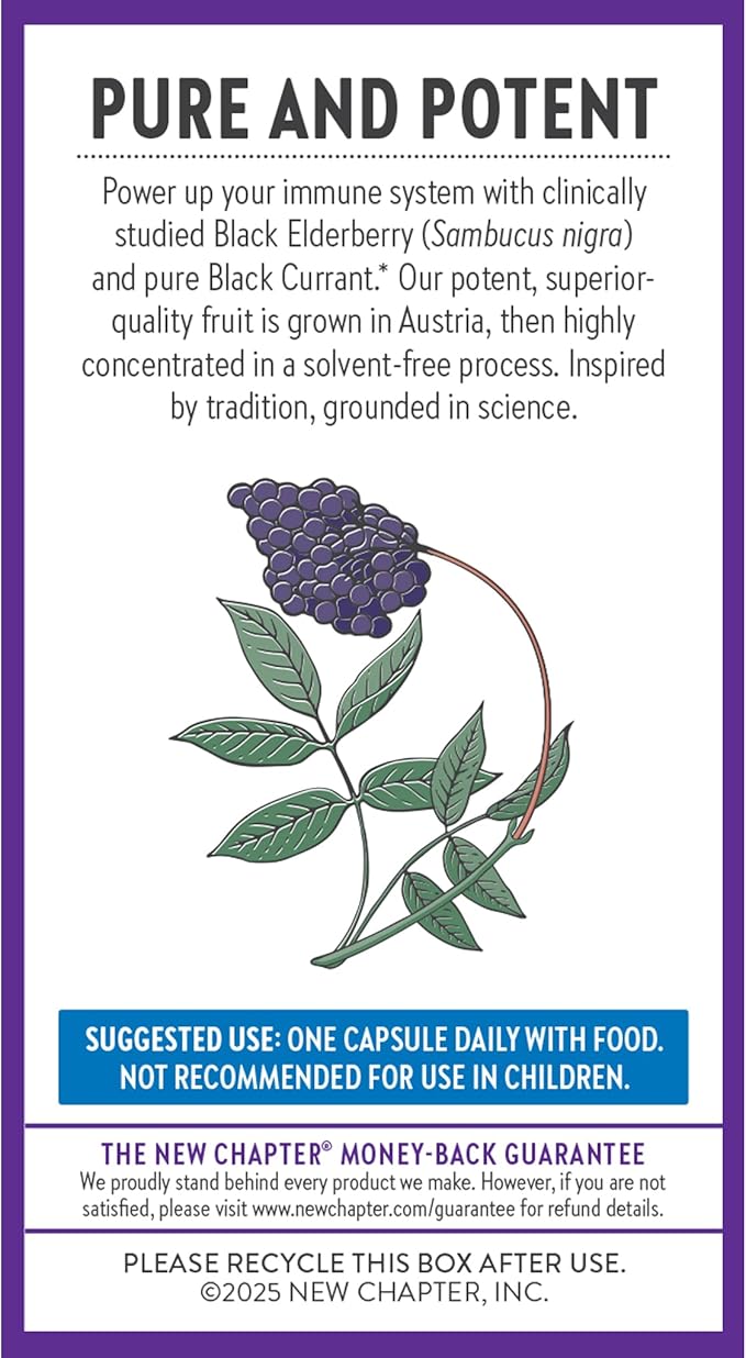 New Chapter Vegan Elderberry Capsules with 64x Concentrated Black Elderberry + Black Currant for Comprehensive Immune Support Non-GMO Project Verified Gluten Free Certified Vegan 30 Count