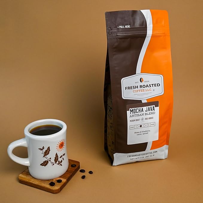 Fresh Roasted Coffee Mocha Java 2 lb (32 oz) Medium Roast Kosher Whole Bean