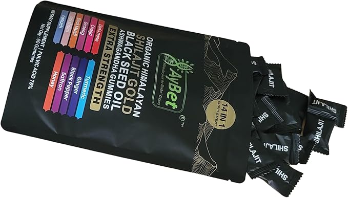 Organic Himalayan Shilajit Gold Gummies for Men and Women Black Seed Oil Ashwagandha Ginseng Turmeric Gokshura Lion's None Lab Tested%75 Fulvic Acid No Sugar Added Halal 60Gummy