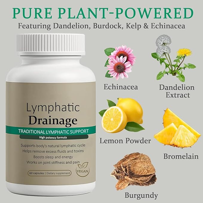 Lymphatic Drainage Capsules – Natural Herbal Blend with Dandelion Burdock Kelp &amp Echinacea – Supports Circulation &amp Fluid Balance