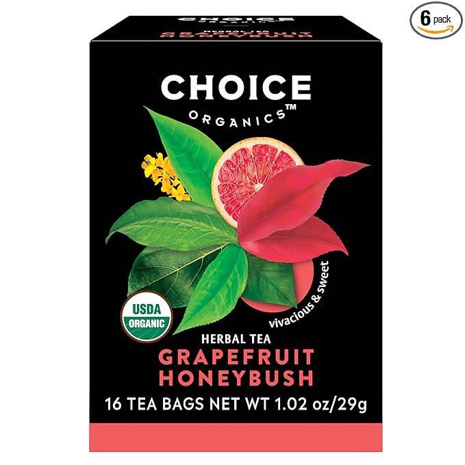 Choice Organic Grapefruit Honeybush Herbal Tea Caffeine Free 16 Bags (Pack Of 6)