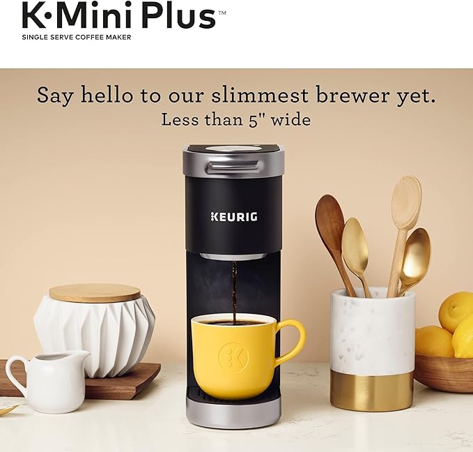 Keurig K-Mini Plus Single Serve Coffee Maker with Café Bustelo Espresso Style Dark Roast Coffee 72 K-Cup Pods