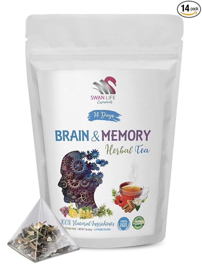 brain boost green tea - BRAIN AND MEMORY TEA HERBAL 14 days non gmo gluten free with ginger cinnamon ashwagandha - ginger tea herbal 1 Bag
