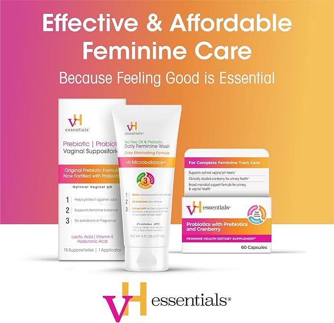 vH essentials Probiotics for Women with Prebiotics Cranberry &amp Vitamin C – 120 Capsules -2 Pack – Vaginal Probiotics Support Gut Balance Vaginal Health &amp Urinary Tract Health for Women