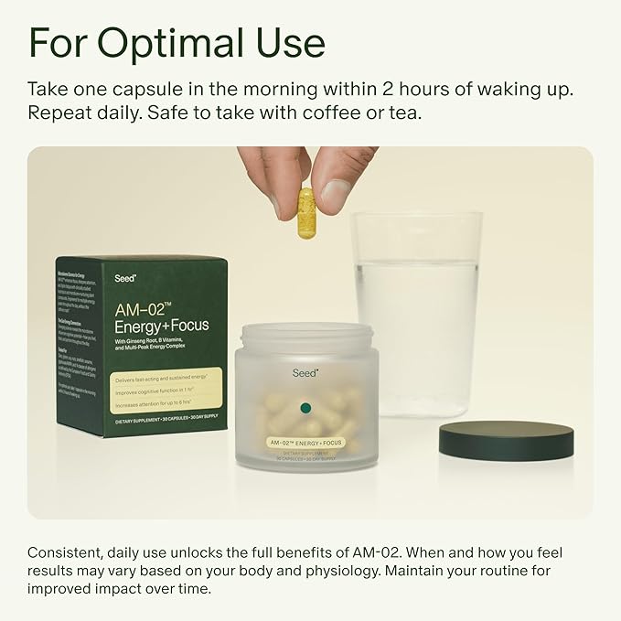 Seed PM-02 Sleep + Restore &amp AM-02 Energy + Focus Bundle - Sleep Aid and Nootroptic Supplment for Women and Men - Vegan - 30-Day Supply