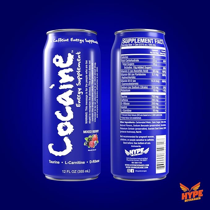 Hype Beverages Official Caffeinated Energy Drink - Healthy Energy Drinks with Taurine L-Carnitine Antioxidants Vitamins - 12 Oz Can - (Pack of 12 Mixed Berry) Preworkout Performance Caffeine Drin
