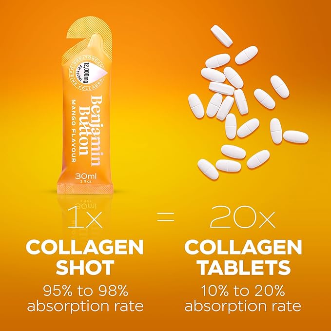 12000mg Marine Collagen Liquid Shots| High Strength Hydrolyzed Marine Collagen Peptides w/Hyaluronic Acid &amp Vitamin C for Skin Hair &amp Joints | Mango 14 Daily Servings 30ml