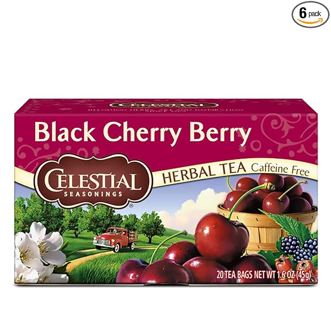 CELESTIAL SEASONINGS: Black Cherry Berry Herbal Tea Caffeine Free 20 bg (Pack of 6)