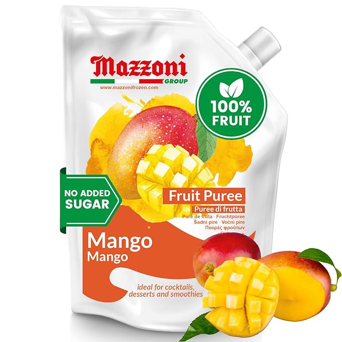 Mazzoni - Mango Puree Juice 100% Pure Mango Lassi Just Fruit Nectar No Sugar Added 2.2 lbs (35.2 oz) Real Fruit Mixer for Cocktails Drinks Smoothies Convenient Pouch Made in Italy