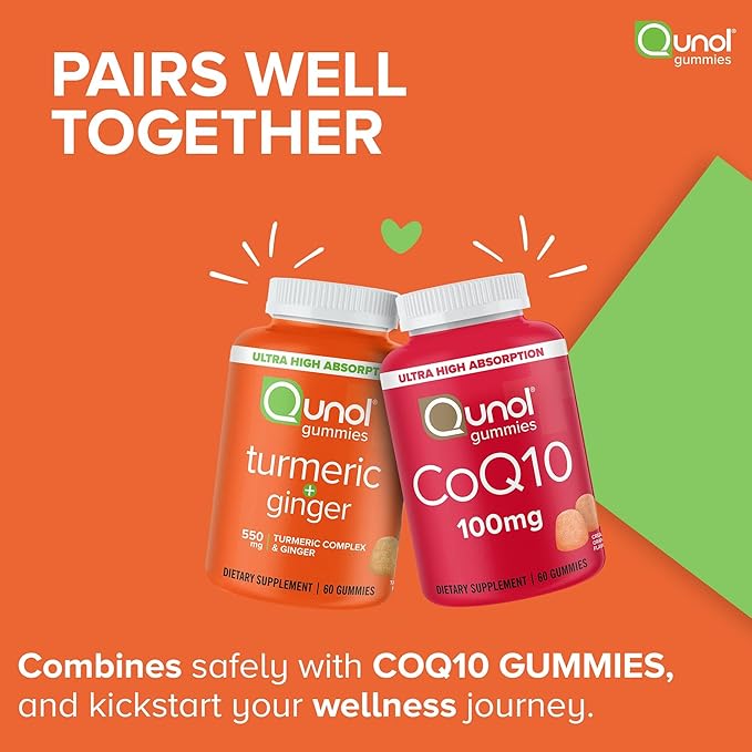 Qunol Turmeric and Ginger Gummies - Joint Support Supplement with Ultra High Absorption 90 Count Vegan and Gluten Free Gummies