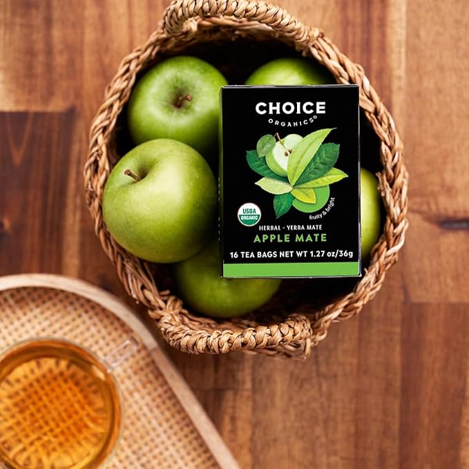 Choice Organics - Organic Apple Mate Tea (6 Pack) - Compostable - Contains Caffeine - 96 Organic Yerba Mate Tea Bags