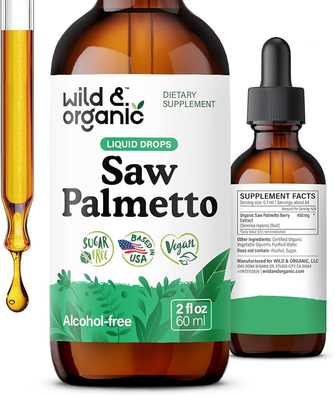 Wild &amp Organic Saw Palmetto for Men &amp Women - Urinary &amp Hair Support - Liquid Saw Palmetto Extract - Add to Tea Drops - Serenoa Repens Supplement - Vegan Sugar &amp Alcohol-Free Tincture