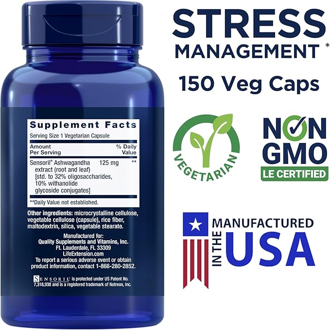 Life Extension Optimized Ashwagandha 150 Veg Caps (Pack of 2) - Non-GMO Gluten Free Vegetarian Capsules