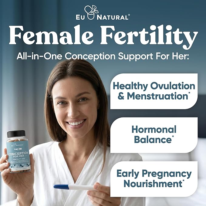 Eu Natural Conception for Her Fertility Supplements for Women - Ovulation Hormonal Balance &amp Regular Cycle Support - Myo-Inositol Folate Folic Acid &amp Vitex - 60 Vegetarian Capsules