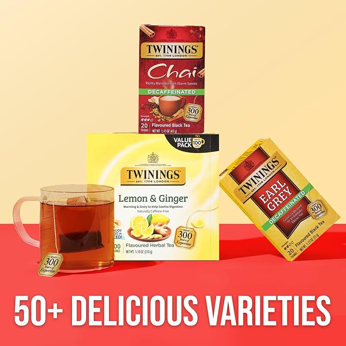 Twinings Decaffeinated Chai Individually Wrapped Bags 20 Count (Pack of 6) Sweet Savoury Spices Enjoy Hot or Iced 120 Teabags