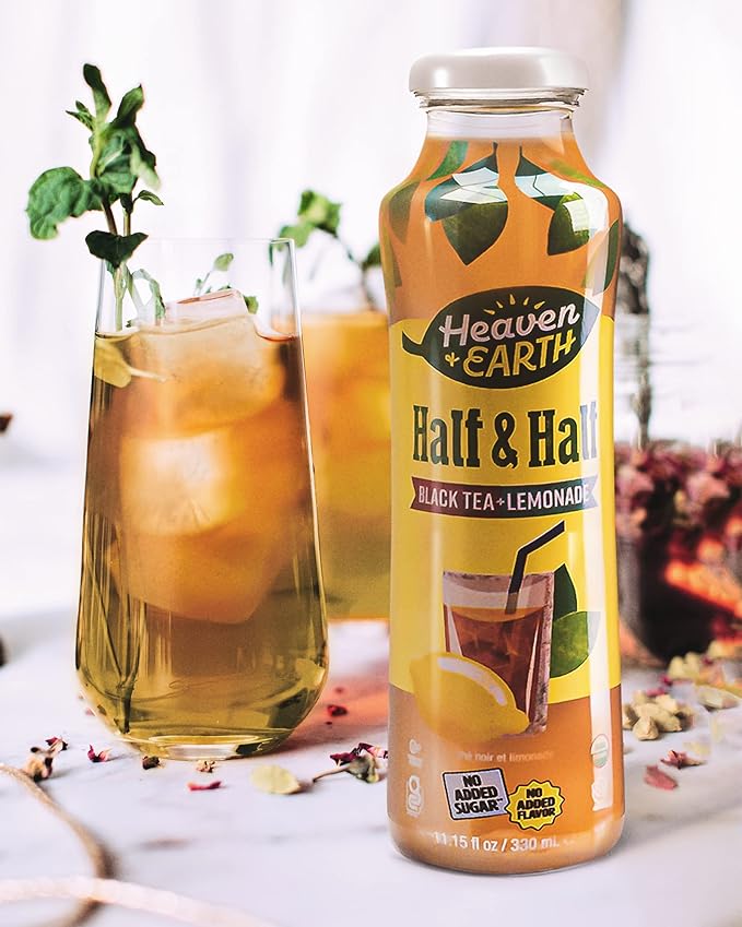 Heaven &amp Earth Half &amp Half Organic Black Tea and Lemonade 11.2oz (6 Pack) | Made with Real Lemons and Real Black Tea Pure Fruit Juice No added Sugar Flavor or Color