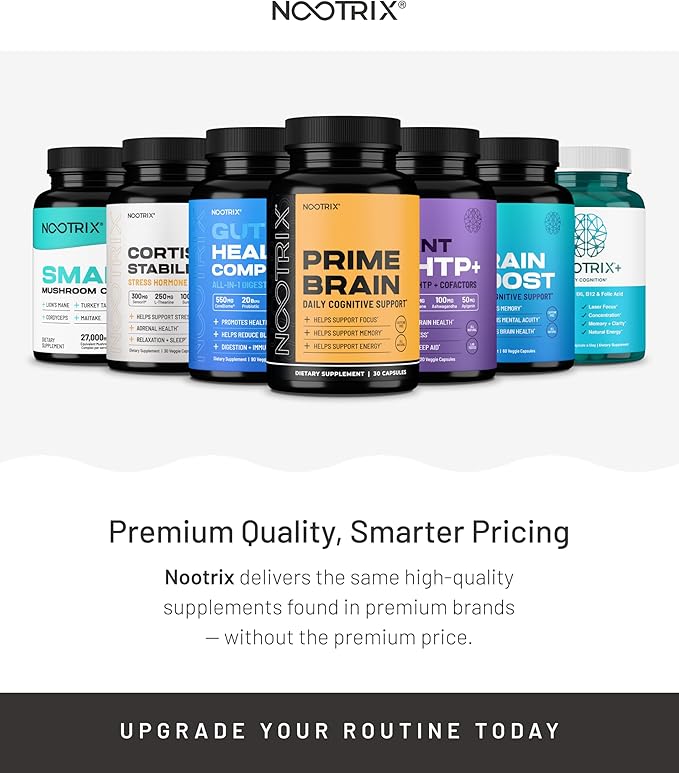 Nootrix Prime Brain Nootropic Supplement | Supports Memory Mental Focus Cognitive Health &amp Energy | Promotes Healthy Mood &amp Brain Function | Ginkgo Biloba Lion's Mane &amp L Theanine | 180