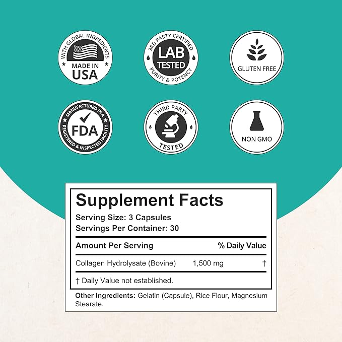 NuBest Collagen Super Collagen Peptides - Revitalizes Skin Hair &amp Nails - Bone &amp Joint Strength - Beauty Collagen Formula for Men &amp Women - 1500 mg Per Serving | 90 Capsules