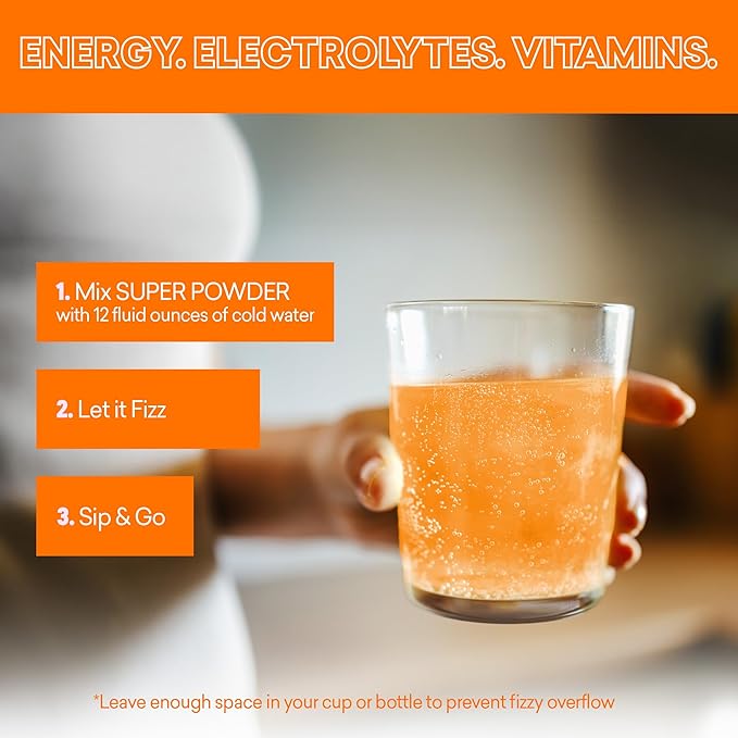 EBOOST Super Powder Drink Mix - Orange 0.2 oz 20 Pack Hydration Energizer Electrolytes Powder - 13 Vitamins &amp Minerals - 110 mg Caffeine - 0 Added Sugar - No Artificial Flavors or Sweeteners