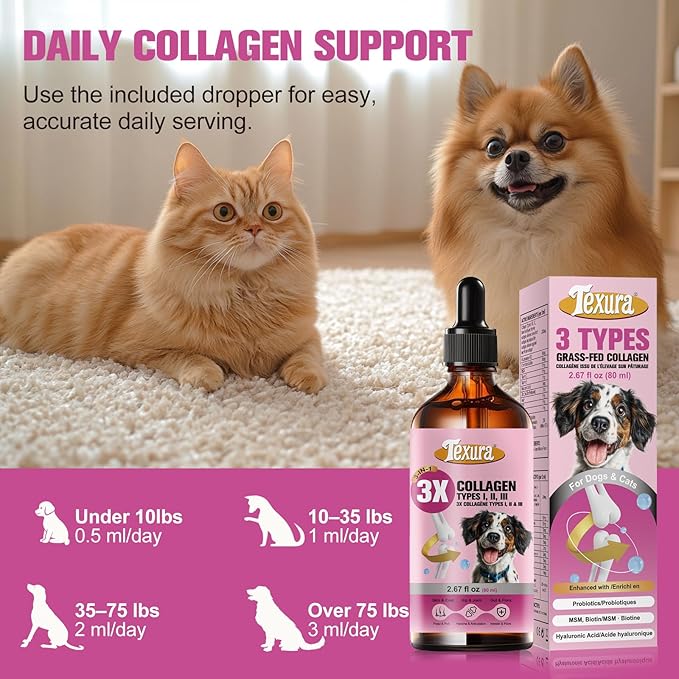 Liquid Collagen for Dogs &amp Cats - Grass-Fed Hydrolyzed - for Joint Hip Skin &amp Coat Nutritional Support