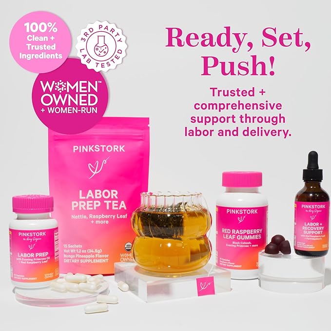Pink Stork Labor Prep Supplement – Evening Primrose Oil &amp Red Raspberry Leaf for Third Trimester Gentle Labor &amp Postpartum Support Pregnancy &amp Breastfeeding Safe 60 Vegan Capsules