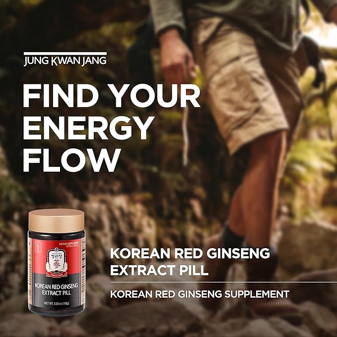 JUNG KWAN JANG Korean Red Ginseng Extract Pill - Red Panax Ginseng Energy Supplements with Rice Powder Vitamins C &amp E - No Caffeine (800 Pills 5.93 oz)