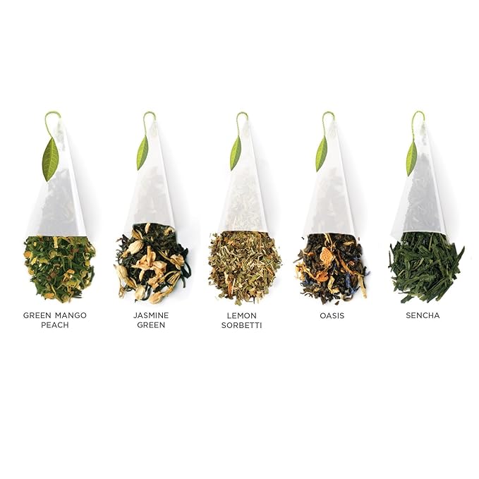 Tea Forte Premium Petite Presentation Box Gift Set Sampler 10 Count 2 of Each Blend Individually Wrapped Handcrafted Pyramid Infuser Bags Green Tea