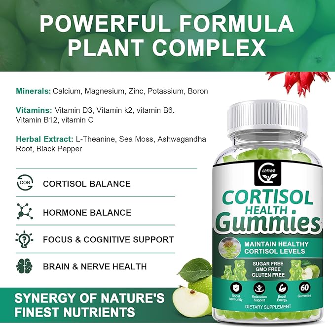 Cortisol Gummies Cortisol Supplement for Women with Magnesium Ashwagandha Rhodiola Phosphatidylserine L-Theanine Black Pepper Vitamin C &amp B6 - Relaxation Focus Sleep Support - 2 Pack