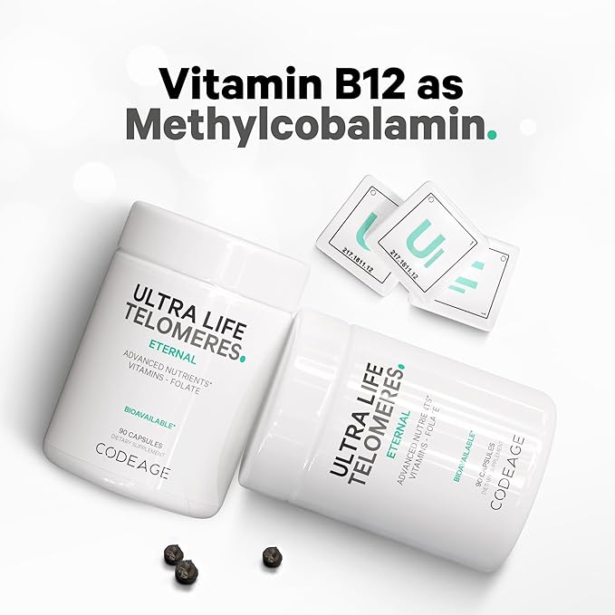 Codeage Ultra Life Telomeres Supplement - 5 MTHF Folate Vitamin B9 Vitamin B12 Methylcobalamin Vitamin D3 L-Theanine Ashwagandha - 3-Month Supply - DNA Methylation Cycle - Non-GMO - 90 Capsules