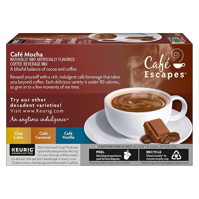 Café Escapes Café Mocha Coffee Beverage Single-Serve K-Cup Pods 60 Count