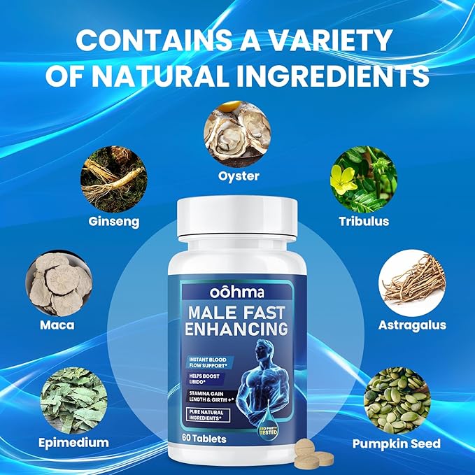 New Male Enhancing Supplement Designed to be Fast Acting for Blood Flow to Gain Length &amp Girth + Stamina Maca Epimedium and Other Natural Ingredients 3rd Party Tested Supplement 60 Tablets