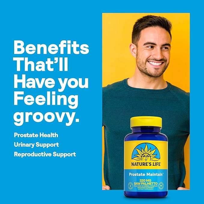 Nature's Life Prostate Maintain - Prostate Support Supplement for Men's Health - Saw Palmetto Pygeum Herbal Complex and Zinc Supplements - 50 Servings 100 Vegetarian Capsules