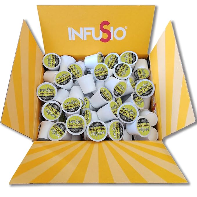 InfuSio Coffee Pods 96 Count - Bananas Foster Coffee Medium Roast Flavored Single Serve Pods for Keurig K Cups Brewers - InfuSio Premium Roasted Keurig 2.0 Compatible