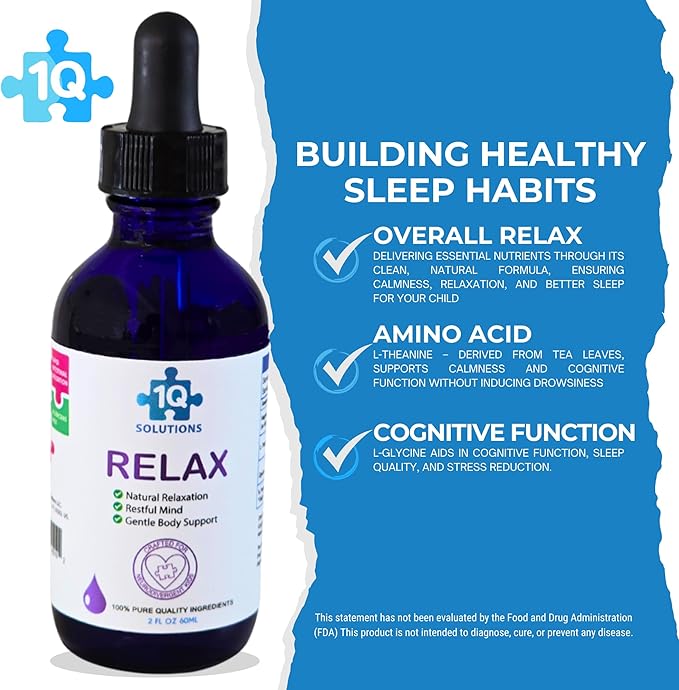1Q Relax – Natural Liquid Calm Keeper Drops for Kids| Magnesium Glycinate L-Theanine &amp L-Glycine |No Melatonin Sugar-Free Vegan Non-GMO | Advanced Absorption | Gentle Mood Bedtime &amp Sleep