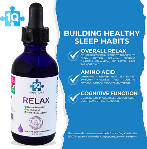 1Q Relax – Natural Liquid Calm Keeper Drops for Kids| Magnesium Glycinate L-Theanine &amp L-Glycine |No Melatonin Sugar-Free Vegan Non-GMO | Advanced Absorption | Gentle Mood Bedtime &amp Sleep