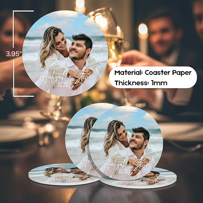 Custom Coasters – Personalized Wedding Coasters for Drinks with Logo or Photo – Reusable Customized Full Color Print Drink Coaster for Weddings Parties &amp Events (25 50 100 Pack) – Queen of Card