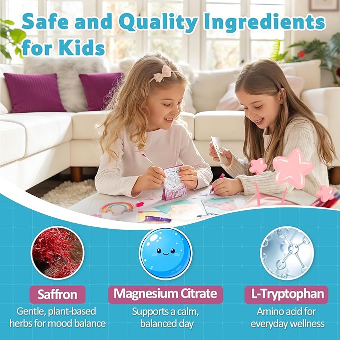 Saffron for Kids - Pixie Drink Mix Saffron Exact with GABA Magnesium &amp Vitamin D3 - Supports Mood Focus &amp Sleep Calms Temper Tantrums Fruit Punch Pixie Drink Sticks Mix for Kids 4+ Sugar-F
