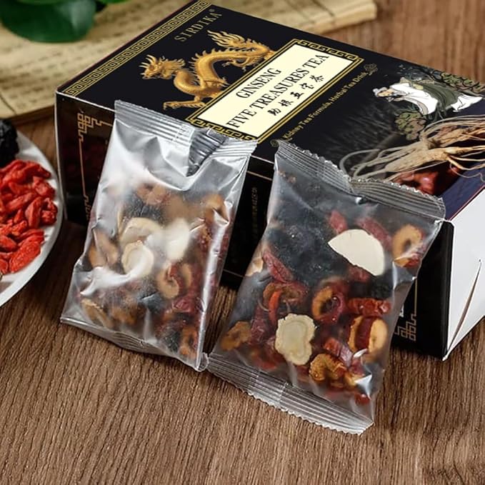 Ginseng Five Treasure Tea Kidney Teas Formula Ginseng Six Treasure Tea 6 Precious Ingredients Formula Traditional Chinese Herbal Cleanse DetoxTea for Women &amp Men (2 Pack/20 Bags)