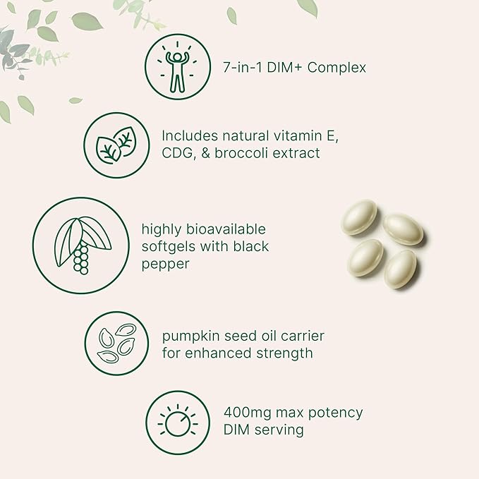 Micro Ingredients DIM+ Supplement 400mg for Men &amp Women | 240 Softgels with Pumpkin Seed Oil | Highly Bioavailable 7-in-1 Complex with Vitamin E CDG Broccoli &amp Black Pepper Extract
