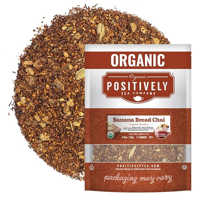 Organic Positively Tea Company Banana Bread Chai Rooibos Tea Loose Leaf 16 Ounce