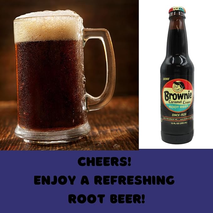 Brownie Caramel Root Beer | Delicious Root Beer with Real Cane Sugar | 12 oz Glass Bottles with Crazy Soda Pop Bottle Opener (12 Pack)