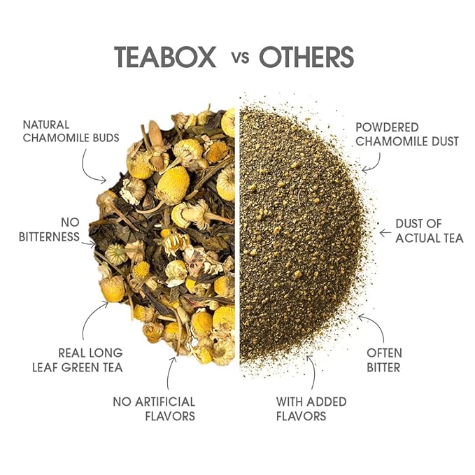 Teabox Premium Darjeeling Green Tea With Chamomile Flowers | 100% Whole Leaf &amp 0% Bitterness | Green Tea From The Himalayas | 25 Tea Bags (Low Caffeine)