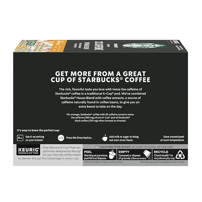 Starbucks K-Cup Coffee Pods Starbucks Blonde Roast With 2X Caffeine Hot or Iced Coffee Veranda Blend 60 Keurig Pods