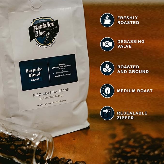 Exotic Fusion Duo: 1lb Jamaica Blue Mountain Ground + 1lb Bespoke Blend Ground Coffee Medium Roast
